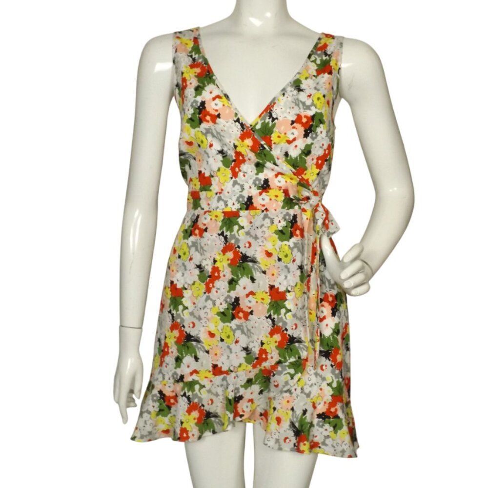 LIKELY Dress, 8, Bright, Multicolor Floral, Faux Wrap, Mini/Short, Sleeveless